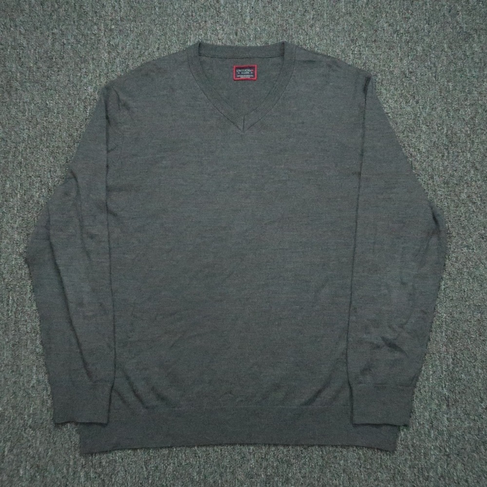 UNTUCKit Sweater‎ Mens Extra Large Gray Merino Wool Pullover Spitler V Neck